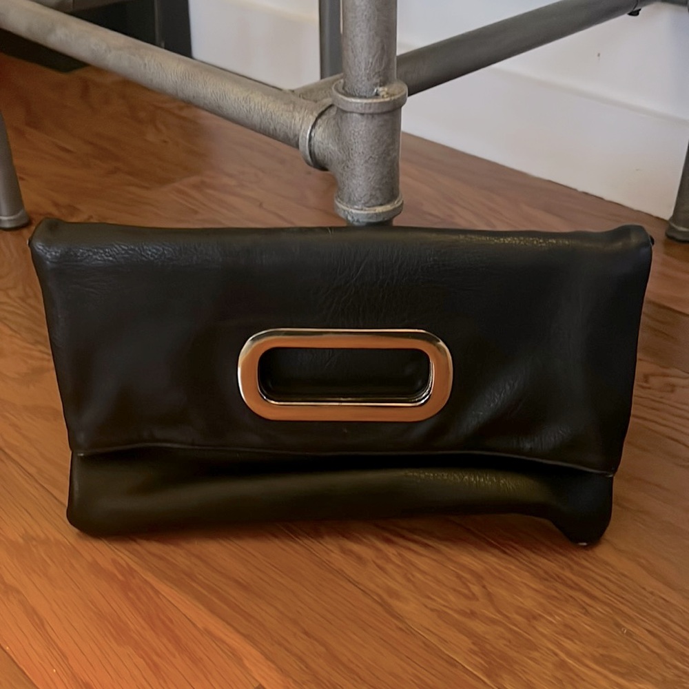 Aldo black leather foldover clutch